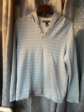INC International Concepts Light Blue V-Neck Hooded Knit Sweater